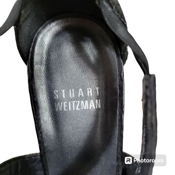 STUART WEITZMAN‎ BLACK SNAKE PRINT STUDDED LEATHER SANDALS HEELS sz 8.5 - Picture 8 of 8